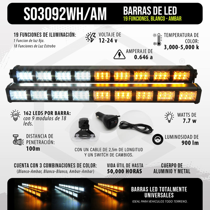 Barra 162 Leds 19 Funciones 9 Módulos Bicolor Estrobo 12-24v
