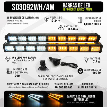 Barra 162 Leds 19 Funciones 9 Módulos Bicolor Estrobo 12-24v