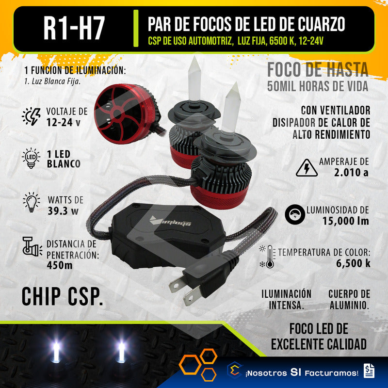 2 Focos Led H7 Cuarzo Ventilador Alta Baja 15,000lm 12-24v H7