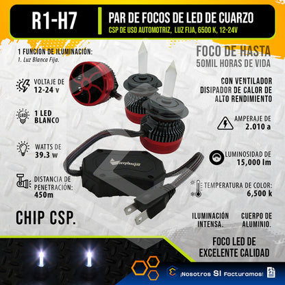 2 Focos Led H7 Cuarzo Ventilador Alta Baja 15,000lm 12-24v H7