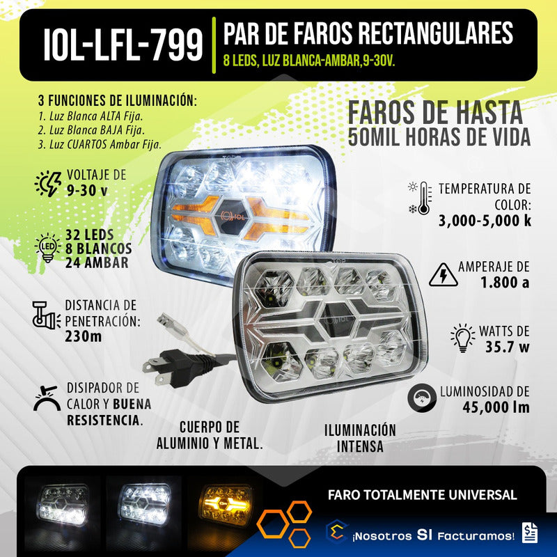 Par De Faros Unidad 5x7 32 Leds Blanco-ámbar Baja Alta 9-30v