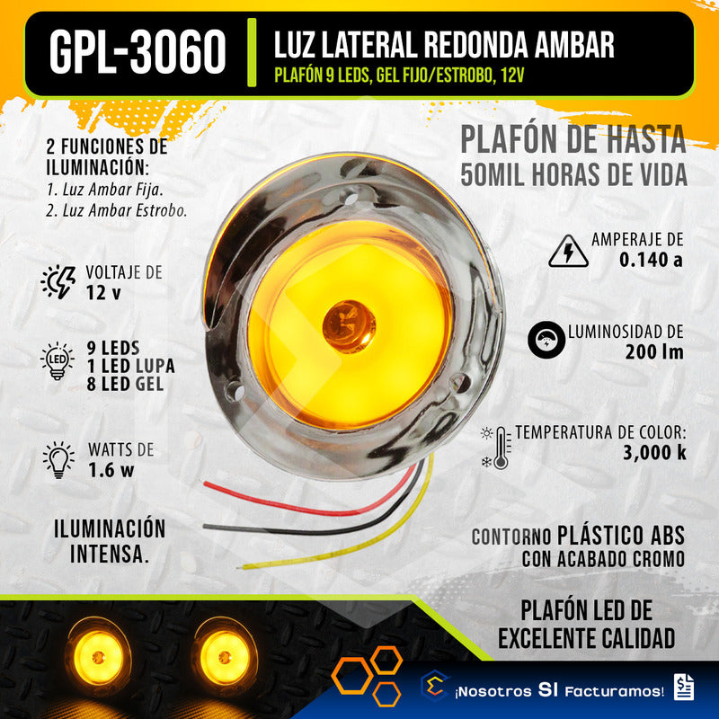 1 Plafon 9 Led Gel Redondo Bisel Cromo 2'' Estrobo 12-24v