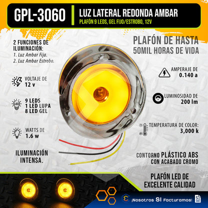 1 Plafon 9 Led Gel Redondo Bisel Cromo 2'' Estrobo 12-24v