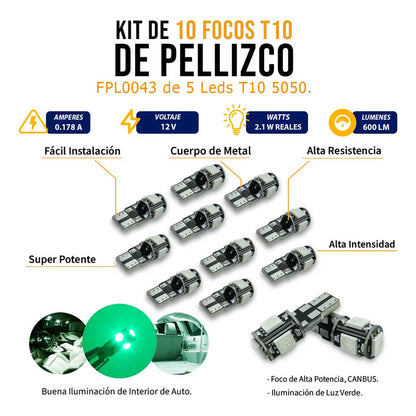 Kit De 10 Focos De Pellizco T10 5  Leds 5050 Alta Potencia