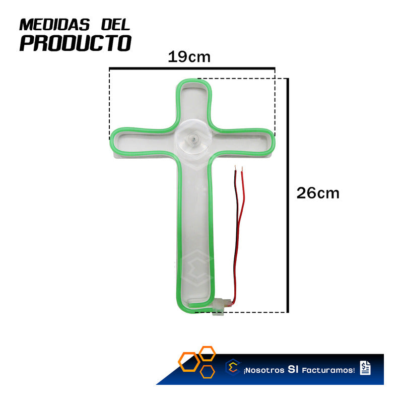 Figura Cruz Led Luz Neon Parabrisas Chupón Grande 26cm 12v