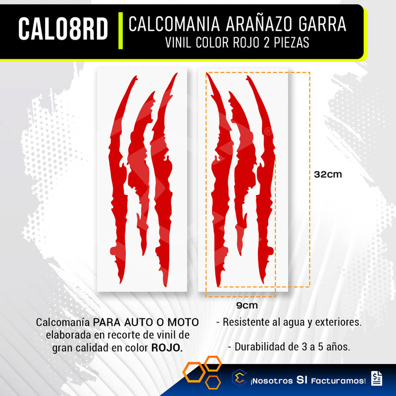 Calcomanía Arañazo Garra Sticker Vinil Auto Moto Jgo 2 Pieza