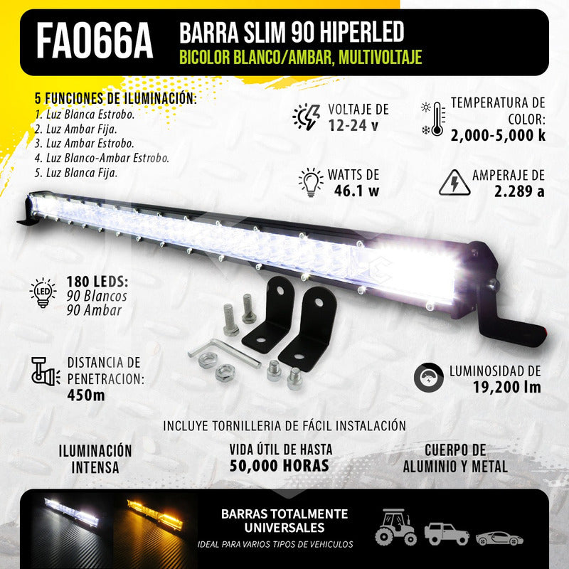 Barra Slim 180 Hiperled 29'' Blanco-ambar 5 Funciones 12-24v