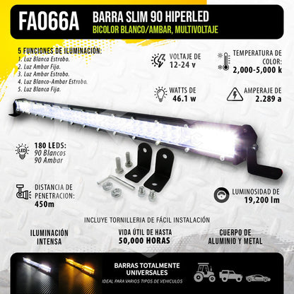 Barra Slim 180 Hiperled 29'' Blanco-ambar 5 Funciones 12-24v