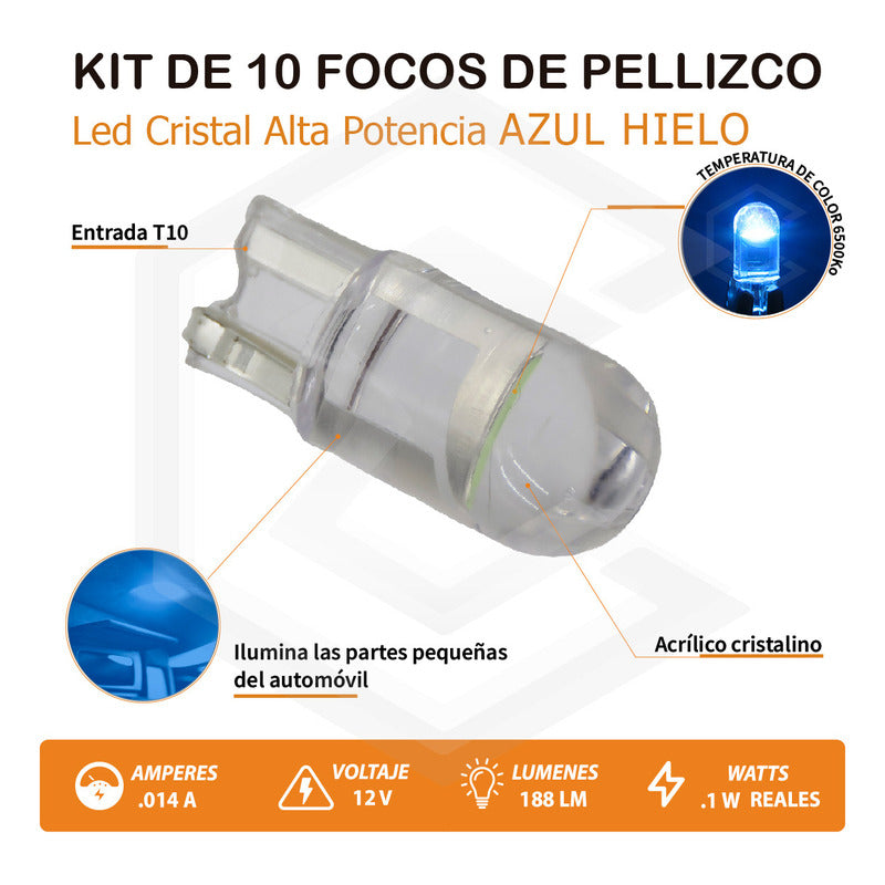 10 Focos Pellizco T10 1 Hiper Leds Cristal Alta Potencia 12v