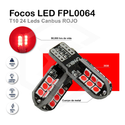 Par De Focos Pellizco T10 24 Leds Canbus 3030 Alta Potencia
