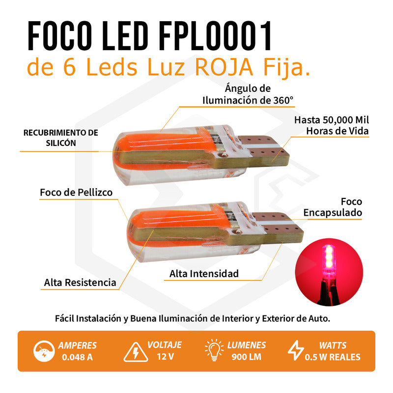Kit 5 Pares Focos Led Cob Grande Pellizco T10 Silicon Auto