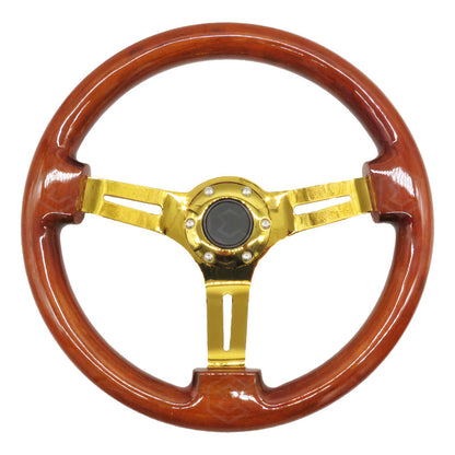 Volante De Madera Automotriz Universal Centro Dorado 35cm