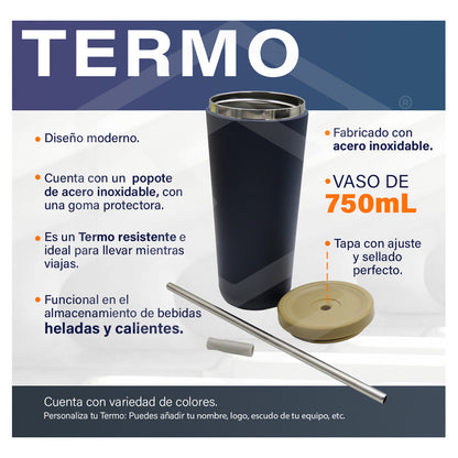 Termo Vaso Personalizado Nombre Logo Láser 750ml Acero Inox