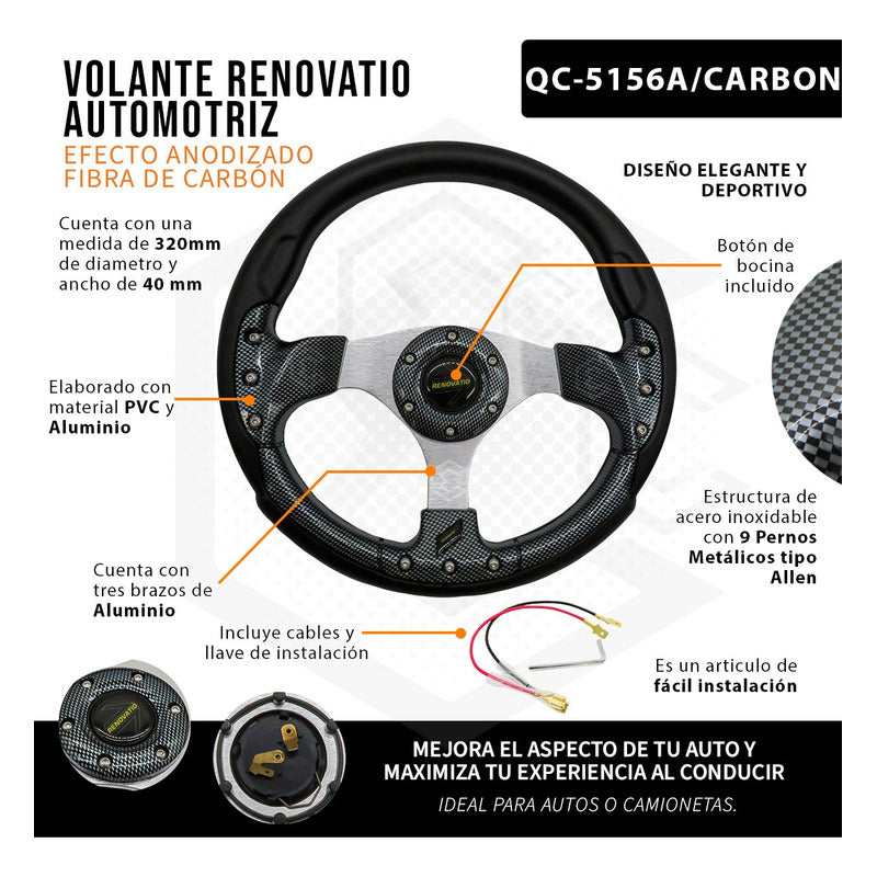 Volante Deportivo Universal De Metal Con 9 Pernos 320mm