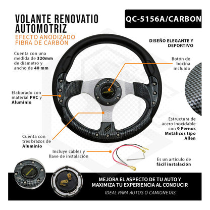 Volante Deportivo Universal De Metal Con 9 Pernos 320mm