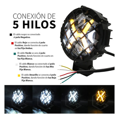 Par De Faros 7'' 30 Leds 4 Lupas Bicolor En X Rejilla 12-24v