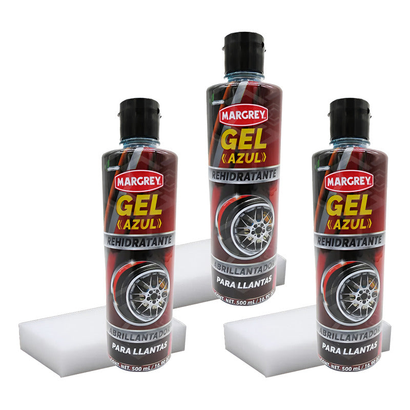 3 Gel Azul Abrillantador Rehidratante Llantas Margrey 500 Ml Azul