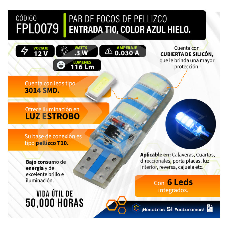 Kit 10 Focos De Pellizco 6 Leds Smd T10 Gel Luz Estrobo 12v