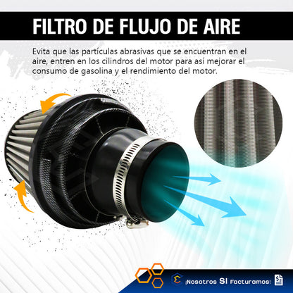 Filtro De Alto Flujo Con Cople Y Abrazadera Universal Auto