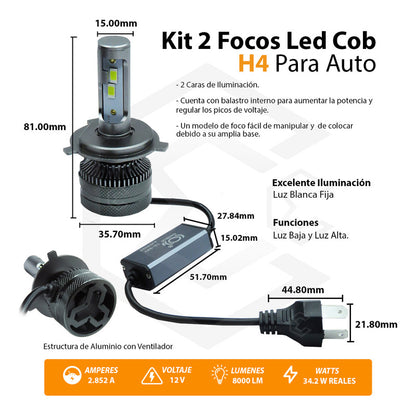 Kit Focos H4 24 Leds Csp 9-30v 34.2w Real Alta Y Baja 8000lm H4