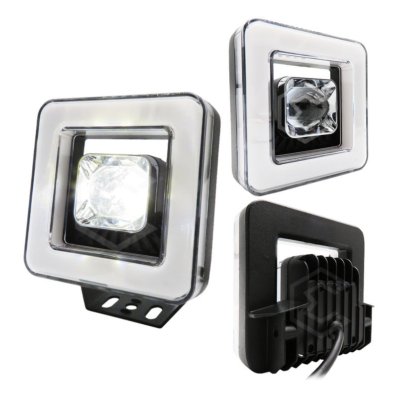 Par Faros Auxiliares 16 Led Con Lupa Bicolor Ojo Ángel 9-30v
