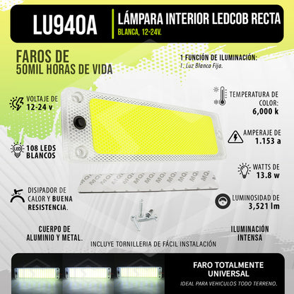 5 Lampara Plafon Luz Interior Led Cob Auto Camioneta 12-24v