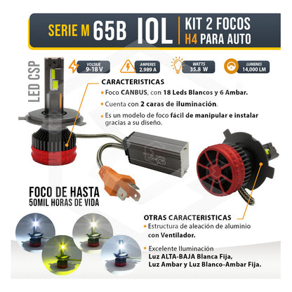 2 Focos H4 24 Led Csp Bicolor Ventilador Alta Y Baja 14000lm H4