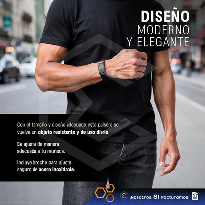 Pulsera Brazalete Identificación De Emergencia Grabado Láser Negro