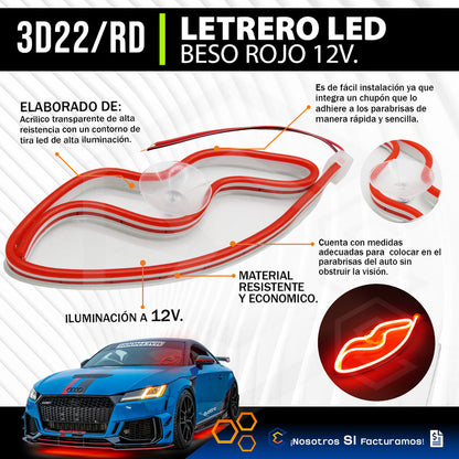 Figura Beso Led Luz Neon Parabrisas Chupón Grande 26cm 12v
