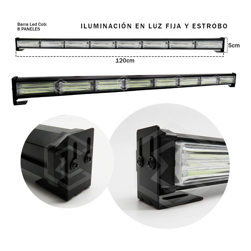 Barra Torreta Led Cob 8 Módulos Estrobo Código 16 Funciones