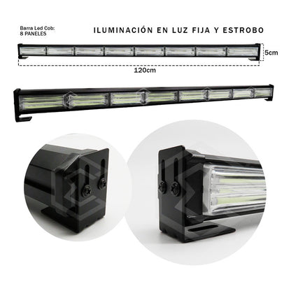 Barra Torreta Led Cob 8 Módulos Estrobo Código 16 Funciones