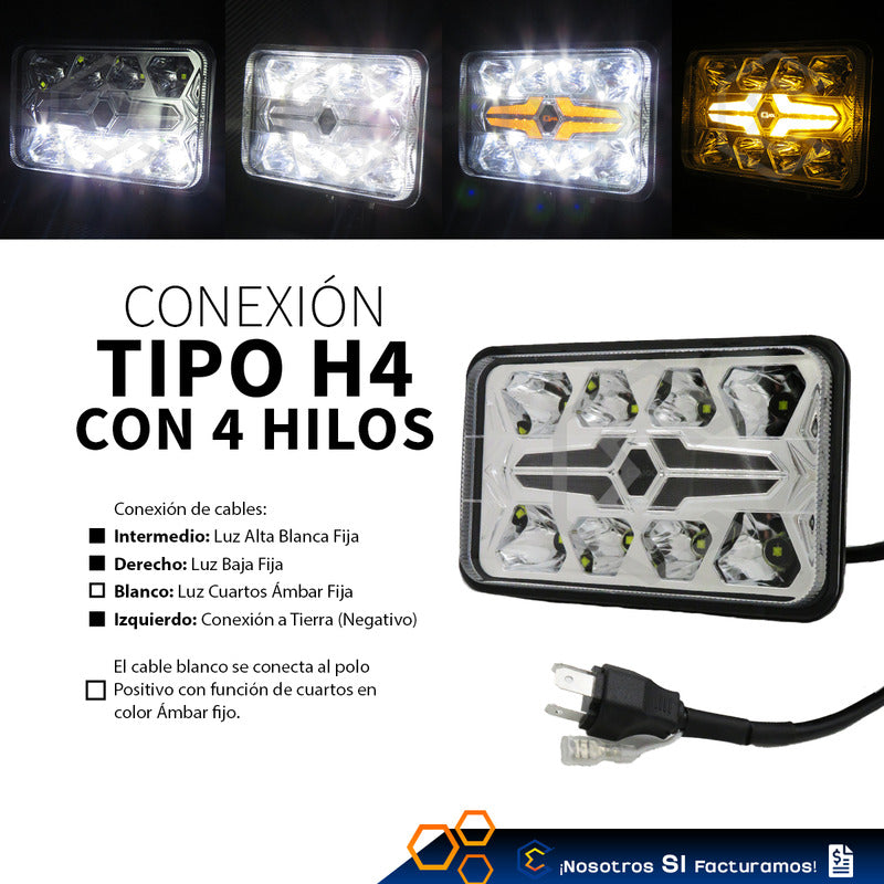 Par De Faros Unidad 4x6 32 Leds Blanco-ámbar Baja Alta 9-30v