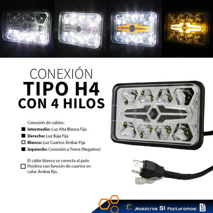 Par De Faros Unidad 4x6 32 Leds Blanco-ámbar Baja Alta 9-30v