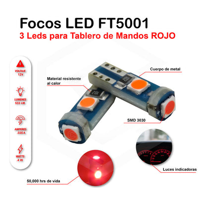 Kit 10 Focos 3 Leds Tablero Mandos T5 3030 3w 12v Colores
