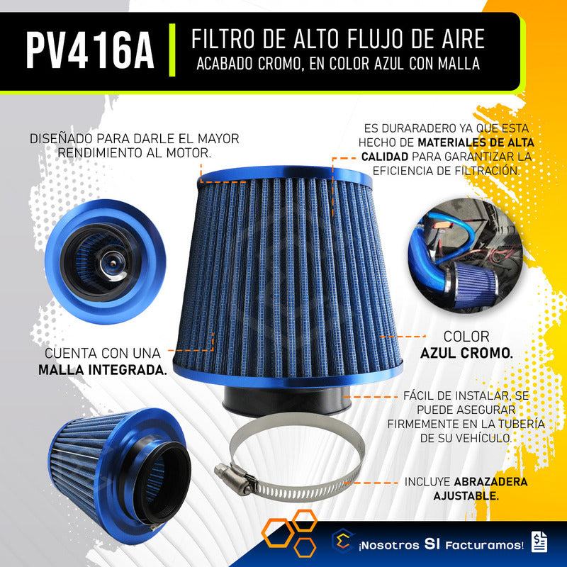 Filtro De Alto Flujo Universal Cromado Con Malla Abrazadera
