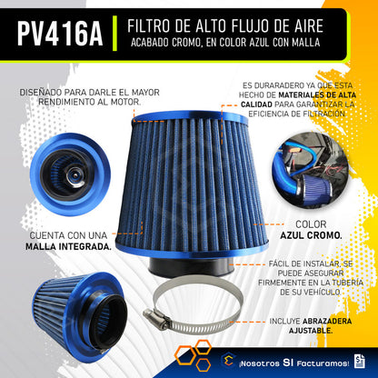Filtro De Alto Flujo Universal Cromado Con Malla Abrazadera