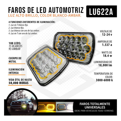 Par Unidad 5x7 108 Led Blanco Aro De Angel Alta/baja 12/24v