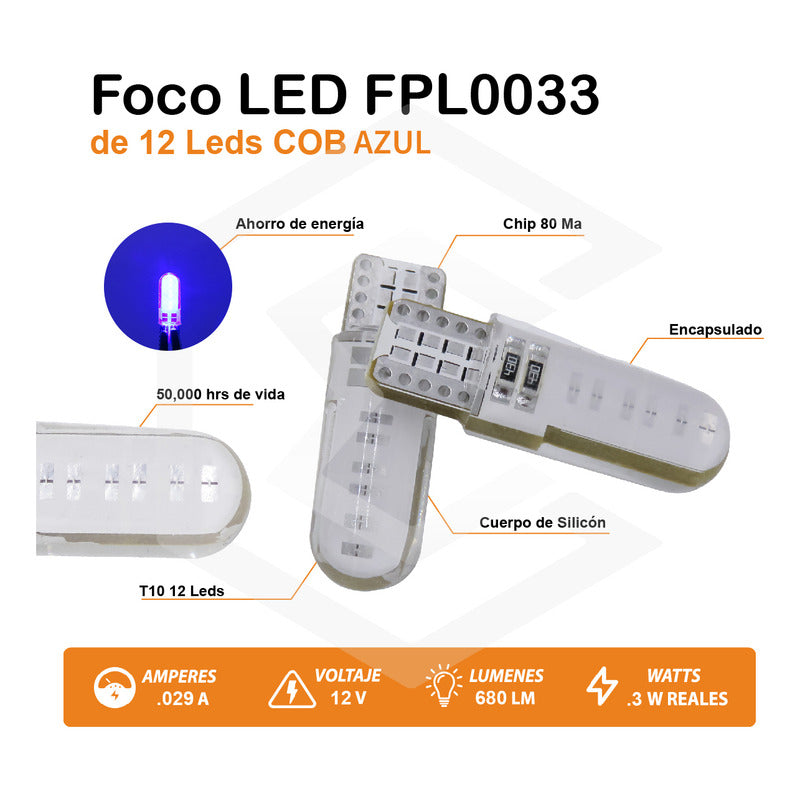 Kit De 10 Focos De Pellizco T10 12 Leds Cob Chip 80 Ma 12v
