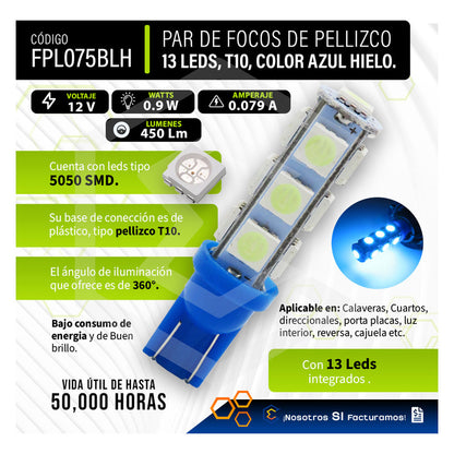 Kit 10 Focos Pellizco 13 Leds 5050 T10-158 Cuartos Stop 12v
