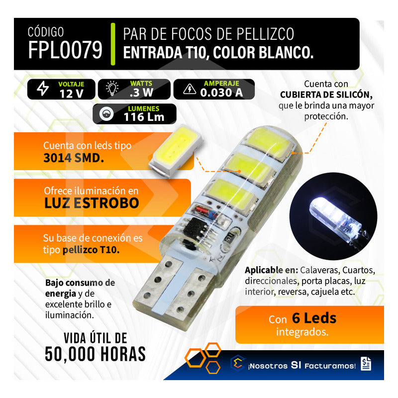 Kit 10 Focos De Pellizco 6 Leds Smd T10 Gel Luz Estrobo 12v