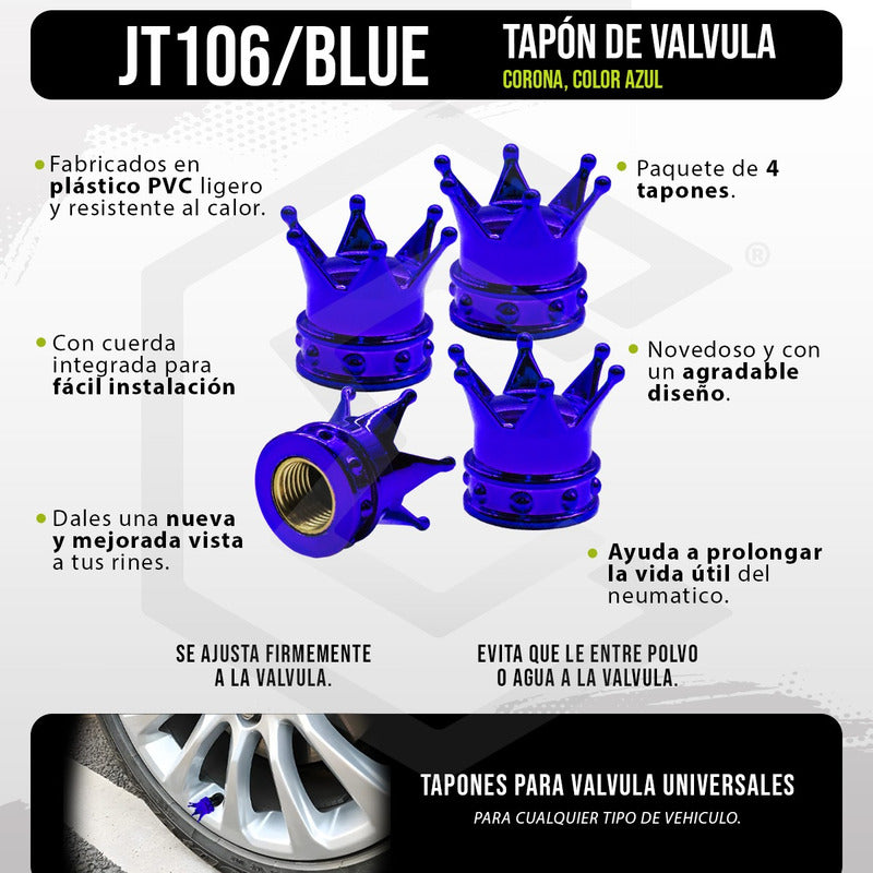 Kit 4 Tapon Cubre Pivote Válvula Metálico Corona Auto Moto