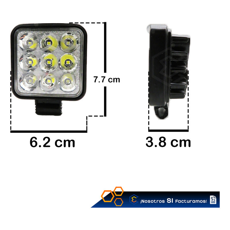 Par De Faros 9 Leds Auxiliar Cuadrado Blanco 30,000lm 12-24v Transparente