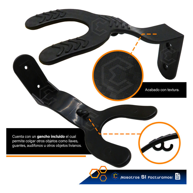 Soporte Gancho Pared Para Casco Biker Accesorios Resistente Negro