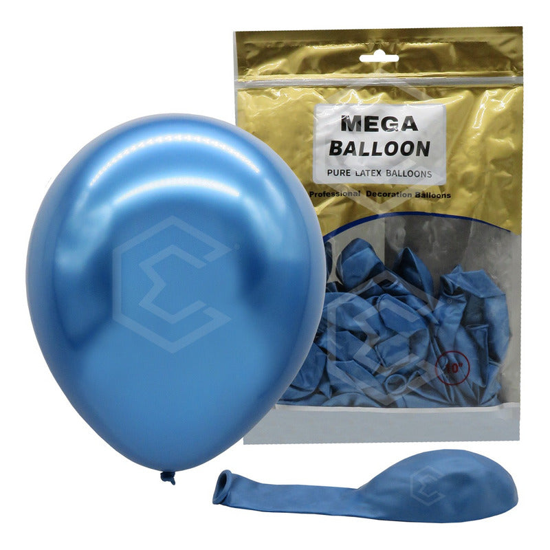 Bolsa 50 Globos Azul Metalizado #10 Fiestas Y Bodas Latex Azul