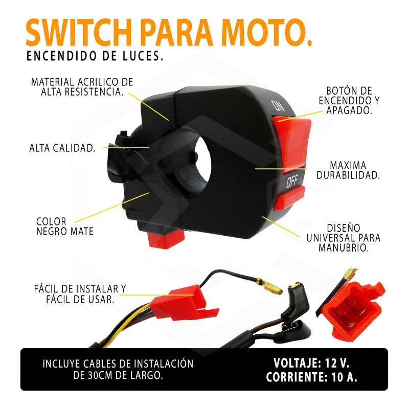 Switch Interruptor Para Moto Manubrio 2 Botones Marcha Led T