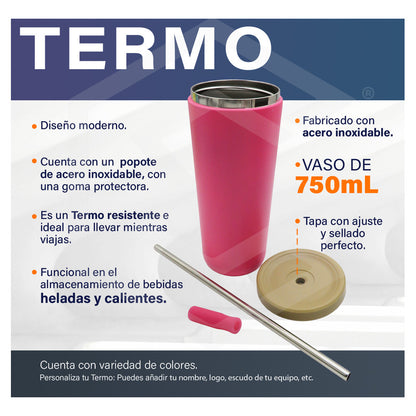 Termo Vaso Personalizado Nombre Logo Láser 750ml Acero Inox