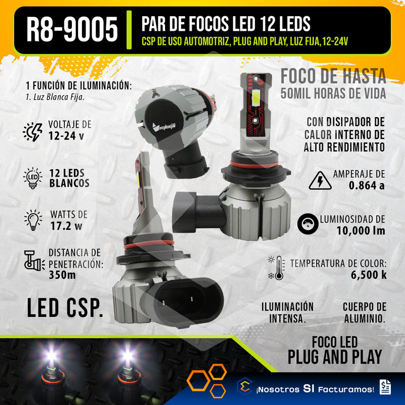 Kit Focos 12 Led 9005 Alta Baja Plug And Play 10000lm 12-24v 9005