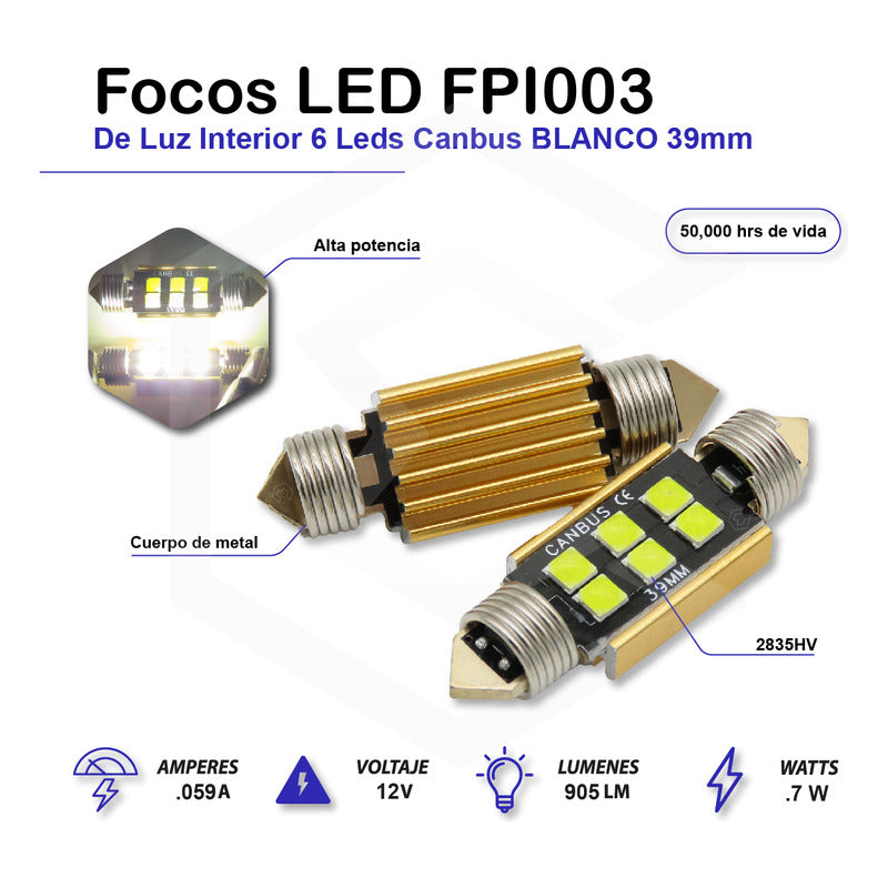 Kit 10 Focos Luz Interior 31 36 39 41 Mm 6 Leds Canbus 12v