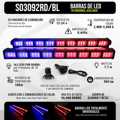 Barra 162 Leds 19 Funciones 9 Módulos Bicolor Estrobo 12-24v