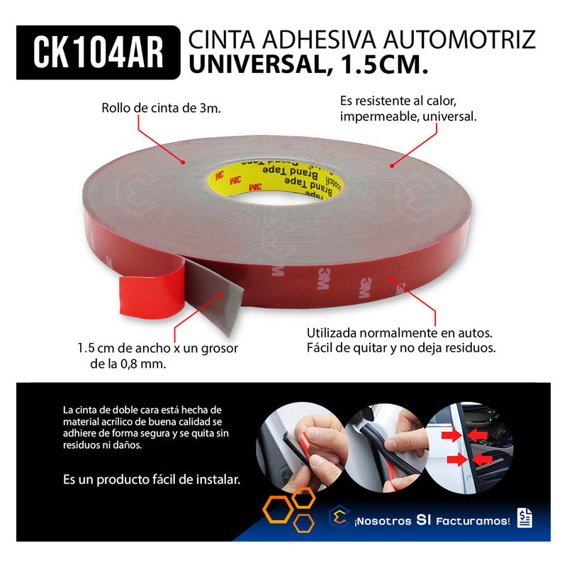 Rollo De Cinta Doble Cara Tipo 3m Pega Moldura 1.5cm X 32.5m Rojo